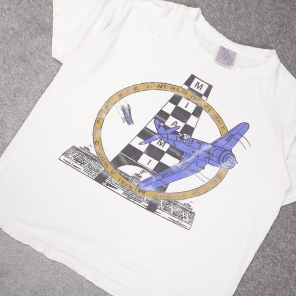 VTG Miami World of Flight Airplanes Thrashed XL White Short Sleeve T-Shirt - Picture 11 of 13